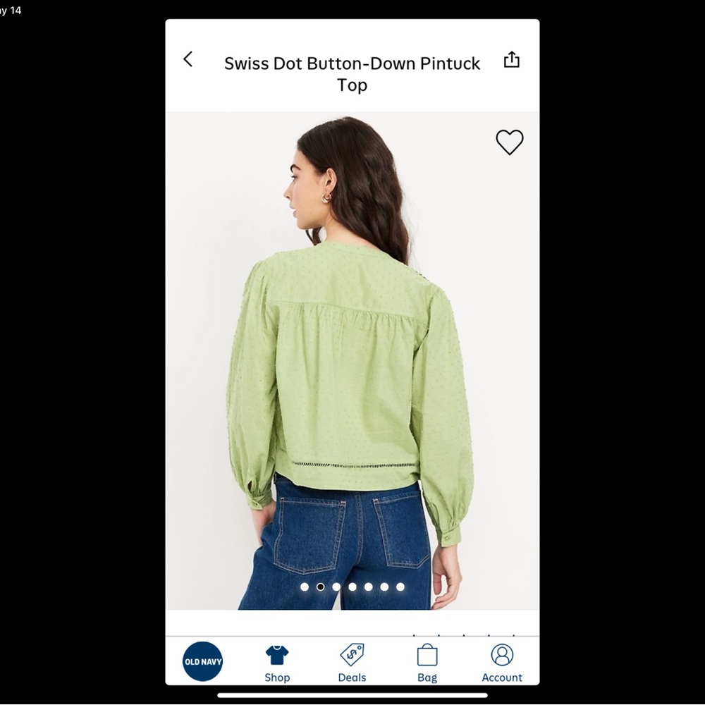 Old Navy Green Swiss Dot Button-Down Pintuck Top